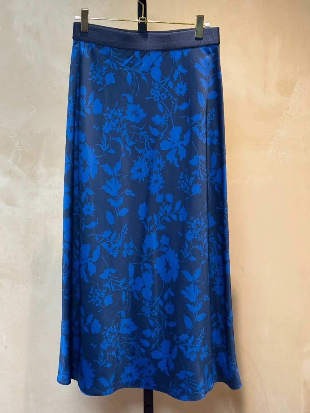 Outerknown Regan Slip Midi Skirt Blue Floral Print XS